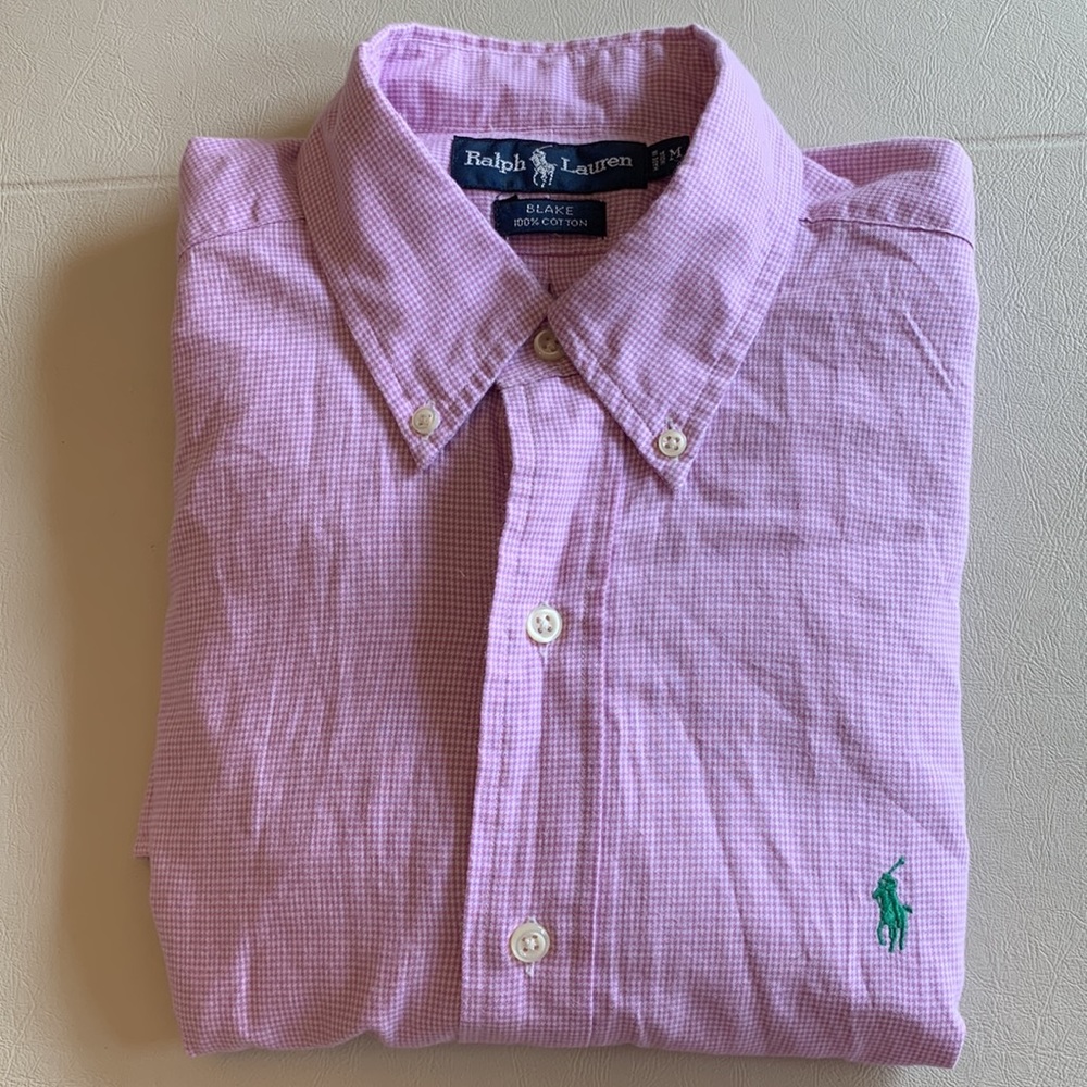 Ralph Lauren Blake casual shirt - pink and white houndstooth pattern.